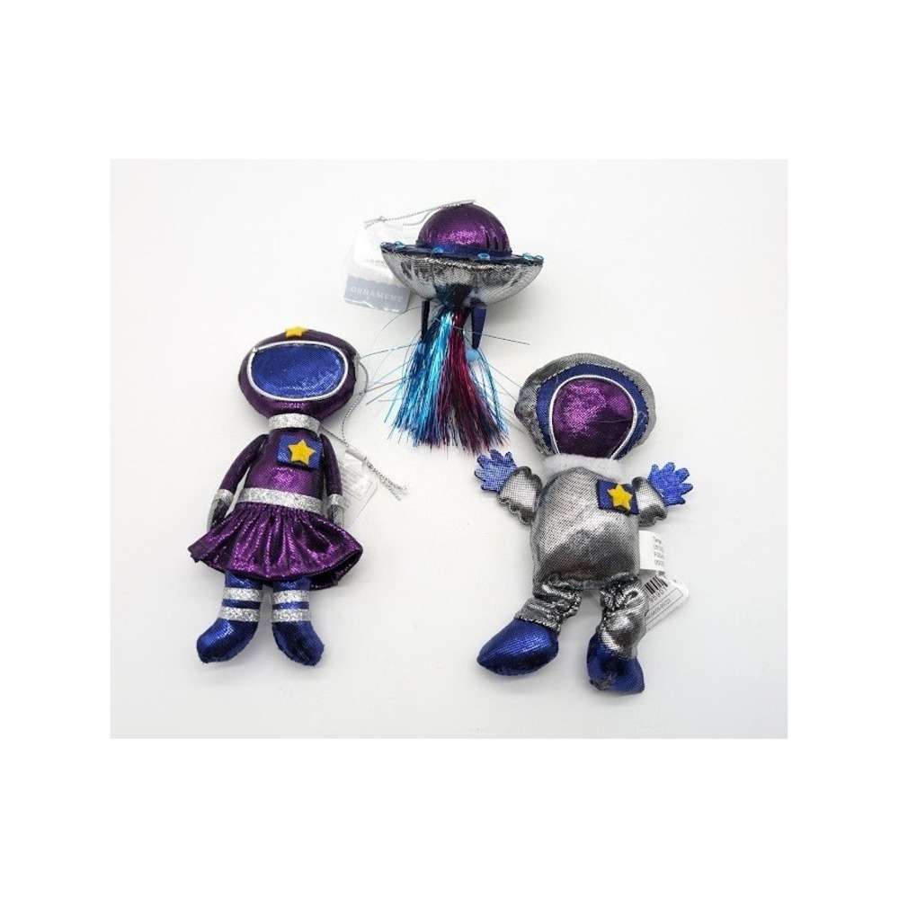 3 Set Target Wondershop Space Alien UFO Spaceship Plush Ornaments Metallic NEW
